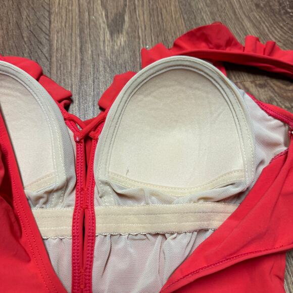 Profile by Gottex Womens Red Ruffled Cut Out One Piece Swim Suit Womens Size 8 - Picture 5 of 8